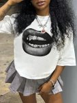 Lip Print Crew Neck T-Shirt Casual Short Sleeve T-Shirt For Spring & Summer Women's Clothing