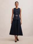 Amelia Petite Layered A-line Midi Dress - 16 Navy