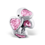 B48-C13924 - 925 Sterling Silver Cz Heart European Charm Bead - Pink Cz