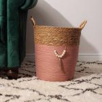 Bulrush And Paper Storage Basket Coral - Large 40X45CM