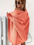 Solid Open Front Hooded Cardigan Casual Batwing Sleeve Mid Length Sweater For Fall & Winter Women's Clothing