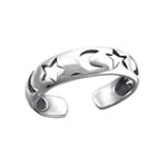 C994-C15853 - 925 Sterling Silver Moon And Stars TOE RING Adjustable