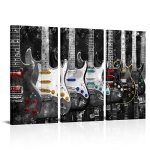 Ouelegent 3 Pieces Guitar Canvas Wall Art Music Picture Art Prints For Home Decor Gift For Boyfriend Framed Artwork Ready To Han