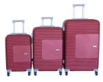 Smte Tough Abs Maroon Trolley Case Set 3 Sizes Ribbed Design Spinner Wheels With Keychain