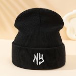 Ny Embroidered Knit Beanie - Warm & Cozy For Fall winter Perfect For Outdoor Activities Like Cycling & Skiing