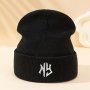 Ny Embroidered Knit Beanie - Warm & Cozy For Fall/winter Perfect For Outdoor Activities Like Cycling & Skiing