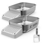 Pawspik Stainless Steel Cat Litter Box With Steps & Metal Scooper XL 2 Pack 23" X 16.5" X 6