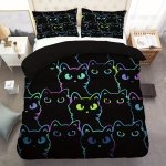 2/3PCS Cartoon Cat Duvet Cover Set Gradient Line Cat Bedding Set Cute Cat Duvet Cover Set With Zipper For Teens Boys Girls Adult