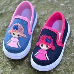 Toddler Girls Cute Cartoon Breathable No Tie Canvas Sneakers Children's Outdoor Soft Sole Non-slip Walking Shoes