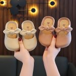 Trendy Cute Solid Color Bowknot Slip On Sandals For Girls Lightweight Non-slip Breathable Slippers For Indoor Outdoor Beach Holi