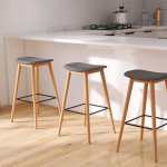 Vera Bar Stool - Wood Frame With Upholstered Pu Seat - Grey