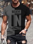 Men's Color Matching Believe In Yourself Print T-Shirt Casual Short Sleeve Crew Neck Tee Men's Clothing For Outdoor