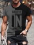 Men's Color Matching Believe In Yourself Print T-shirt Casual Short Sleeve Crew Neck Tee Men's Clothing For Outdoor