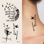 Black Dandelion Bird Feather Word Pattern Flower Arm Wrist Chest Abdomen Back Body Temporary Tattoo Sticker 1 Piece
