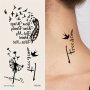 Black Dandelion Bird Feather Word Pattern Flower Arm Wrist Chest Abdomen Back Body Temporary Tattoo Sticker 1 Piece