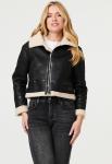 Womens Long Sleeve Sherpa Cropped Jacket In Black - Black XL