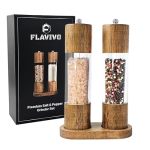 Flavivo Wooden Salt And Pepper Grinder Set Manual Premium Acrylic Salt And Pepper Mills With Adjustable Ceramic Core And Wooden