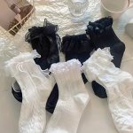 6 Pairs Bow Decor Ruffle Socks Sweet Japanese Style Mid Tube Socks Women's Stockings & Hosiery