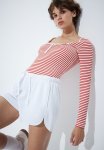 Henley Top - Cream red Striped