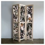 Monochromatic Grey Green Leaves Room Divider