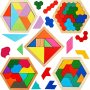 5 Pack Wooden Tangram Puzzle For Kids Wooden Hexagon Puzzle Block Teaser Geometric Shapes Tangram Games For Jigsaw 3D Logic Iq Game Gift Geometry