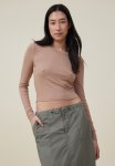 Cotton On Staple Rib Crew Neck Long Sleeve Top - Chestnut