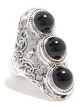 Silver Black Circle Trio Ring