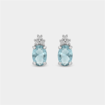 Sterling Silver Aquamarine Cubic Zirconia Oval Trio Stud Earrings