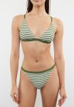 Striped Triangle Normal Waist Bikini Set - Khaki & White