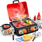 Kids Bbq Grill Playset Kitchen Toy Set With Pretend Smoke Light Sound & Color-changing Food Play Kitchen Accessories Indoor Outd