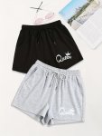 Drawstring Shorts 2 Pack Queen Print Summer Sporty Casual Shorts Women's Clothing
