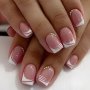 24Pcs/Set Glossy Medium Square Pinkish Press On Nails White French Style Stripe Pattern Fake Nails With Rhinestone Design Shiny Artificial Reusable False Nails For