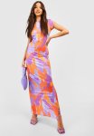 Abstract Cap Sleeve Maxi Dress - Purple