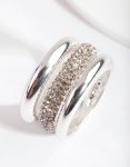 Silver Curve Band Diamante Ring Pack - M l
