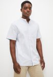 Regular Fit Short Sleeve Washed Mandarin Collar - Light Blue