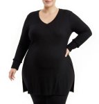 Ladies Ribbed Big Cuff Xover Top - 60 Black