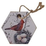 Wooden Gift Tag Red Bird 10CM