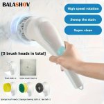 5-IN-1 Multifunctional Electric Cleaning Brush Cordless Electric Scrubber For Kitchen Bathroom Shower Door Bathtub Mirror Tile T