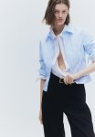 Fitted Poplin Shirt - Light Blue Striped