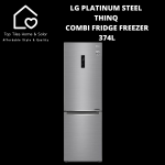 LG Platinum Steel Thinq Combi Fridge Freezer - 374L