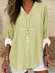 Letter Print V Neck T-Shirt Casual Long Sleeve Top For Spring & Fall Women's Clothing