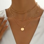 Personality Multilayer Stacking Round Piece Necklace Chain Women's Neck Jewelry Gift