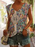 Paisley Print V-neck Tank Top Vacation Style Sleeveless Top For Spring & Summer Women's Clothing