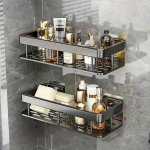 Large-capacity Aluminum No-drill Wall Shelf For Bathroom & Kitchen - Space-saving Easy Install Storage Solution