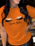 Eyelash Print Crew Neck T-Shirt Casual Short Sleeve T-Shirt For Spring & Summer Women's Clothing