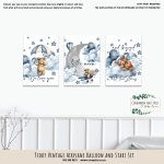 Canvases Teddy Vintage Airplane Balloon And Stars Set