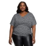 Donnay Plus Size Donna V-neck Top With Side Ruchi - Ditsy
