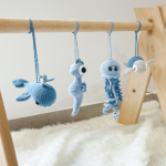 Baby Under The Sea Blue Collection - Blue Pine Wood Stand And Crochet Dangles