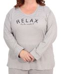 Ladies Long Sleeve Stripe Pj Top - 6XL Chcoal