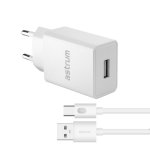 Astrum Pro U20 10W 2A Usb-a Wall Fast Travel Charger + Usb-c Cable White